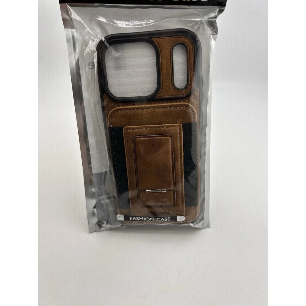 iPhone 17 Pro Leather Case, Wallet Case with Card Holder (3 Cards) & Kickstand